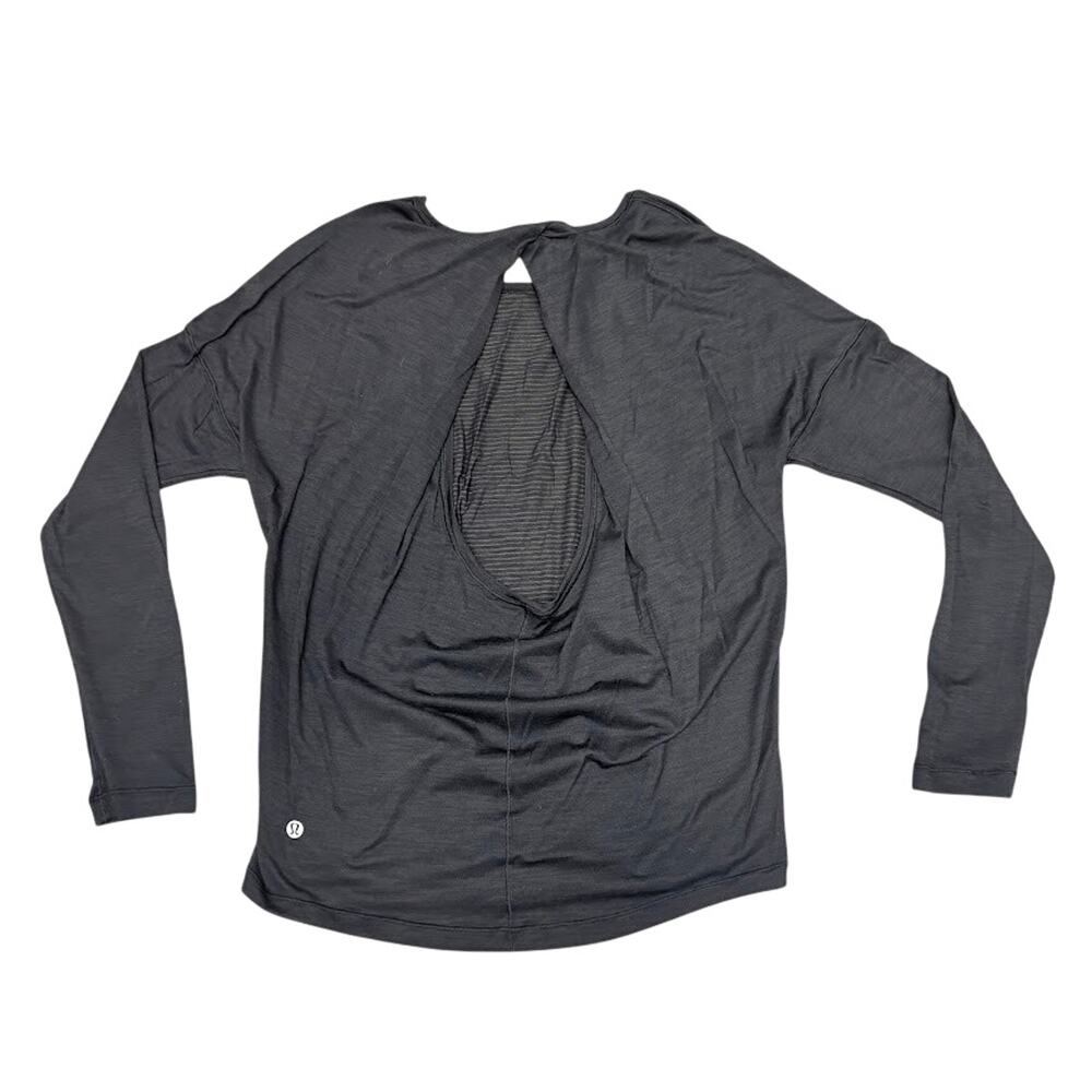 Lululemon Open Back Top Get Set Long Sleeve Black/Bronze Stripe T Shirt Size 8